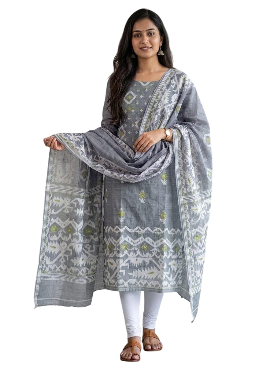 Jamdani Silk Dress Material Unstitched Fabric Set Woven Printed Breathable Ethnic Wear Regular Fit Handloom Style Traditional Outfit Women Custom Stitching Suit Fabric-image-41