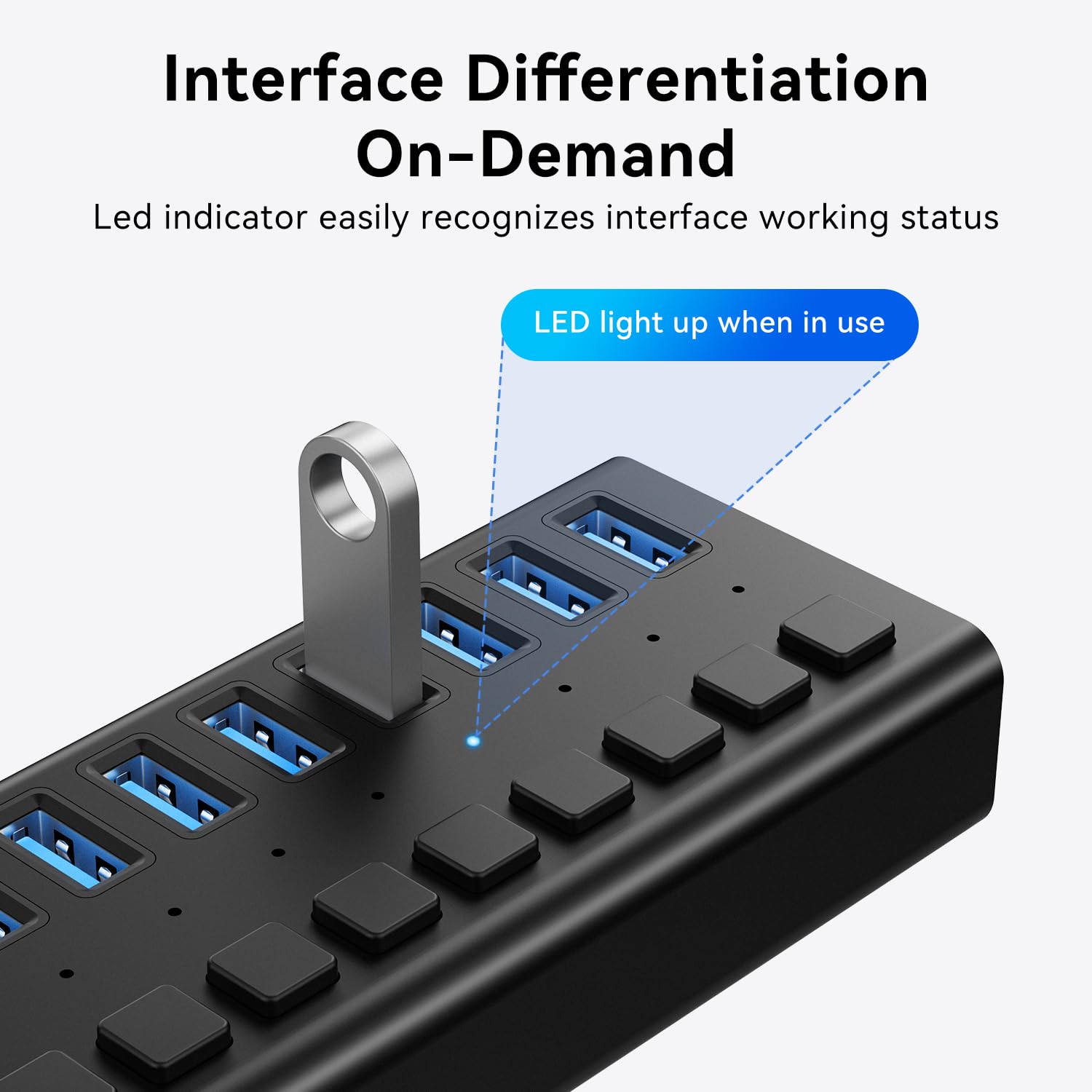 Hub USB 10 Gb/s, 16 portów 96 W, koncentrator USB 3.2, indywidualne przełączniki on/off, adapter zasilania 12 V/8 A, rozdzielacz USB 3.2 do laptopa, komputera, przenośnego dysku twardego, dysku Flash