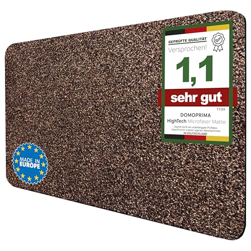 DOMOPRIMA® Fußmatte 60x40 cm Dunkelbraun – Waschbare Schmutzfangmatte aus Mikrofaser, rutschfest und extra saugstark, 7 mm flach, Türmatte für Eingang, Flur, Küche, Bad und Haustier