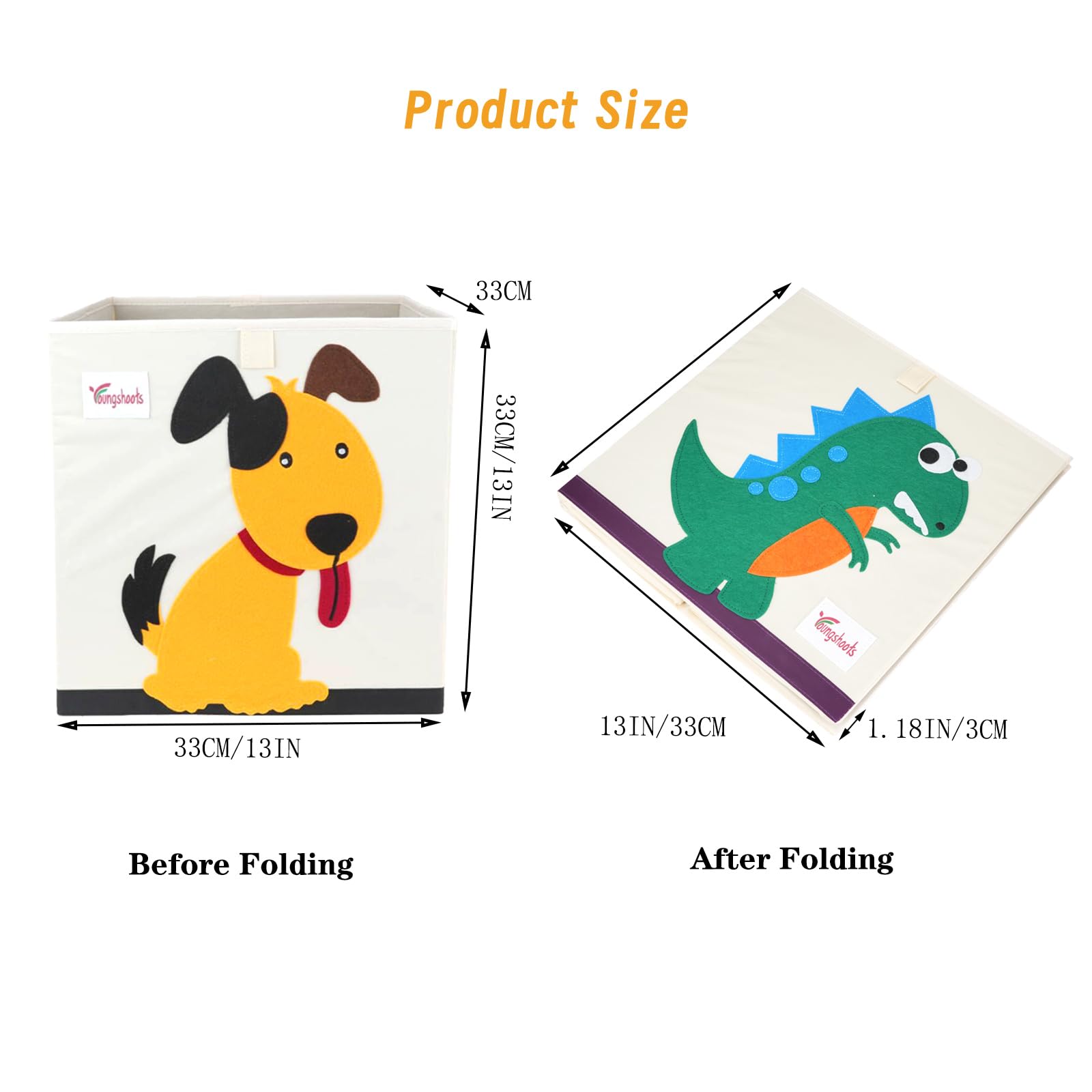 QLFJ-FurDec 2 Pcs Foldable Animal Toy Storage Box/Bin/Cube for Boys and Girls, Collapsible Storage Organizer Chest Basket Container for Home Nursery Bedroom (13 x 13 x 13 Inch, Dog & Bee)