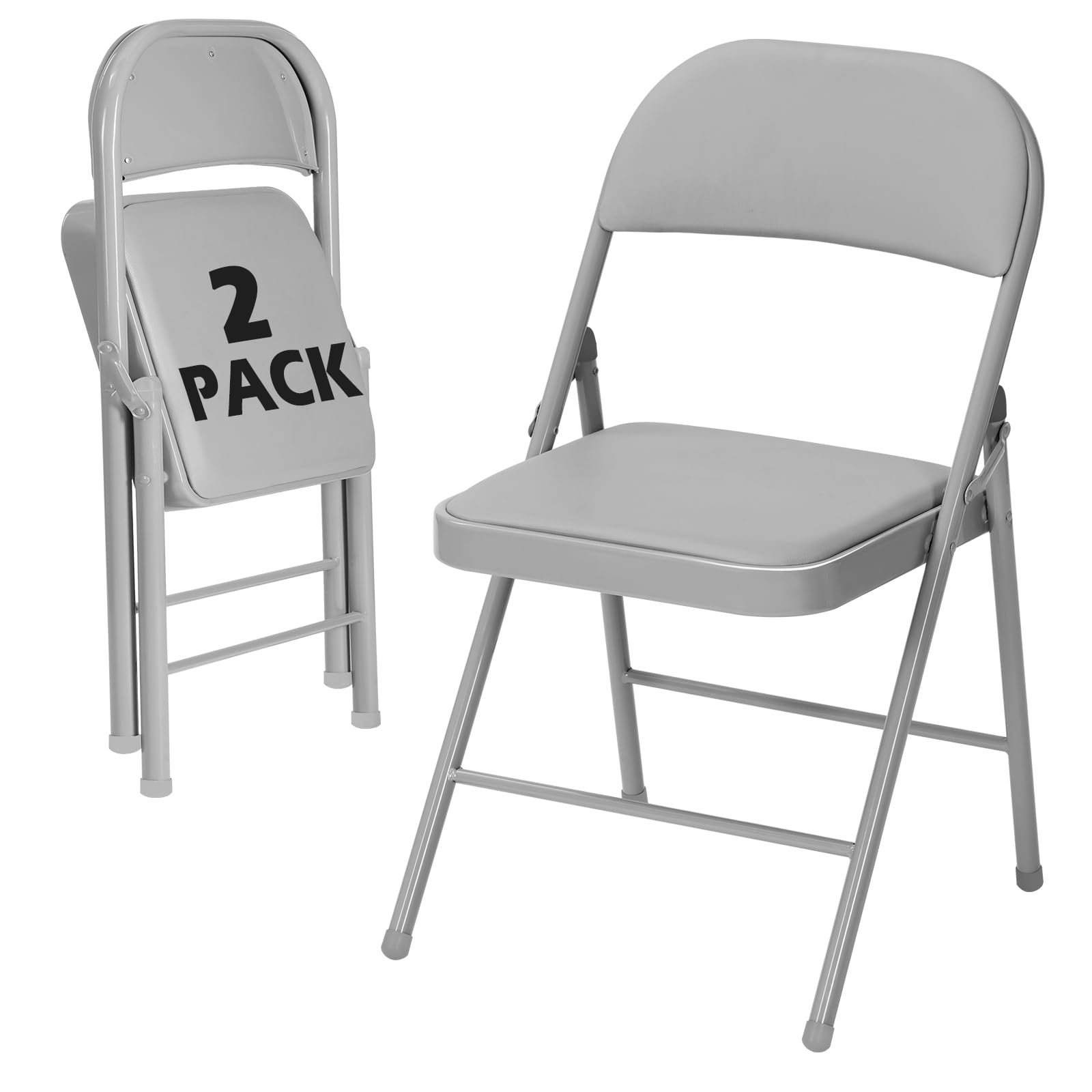 2 Pack Gray Padded Folding Chairs with Metal Frame