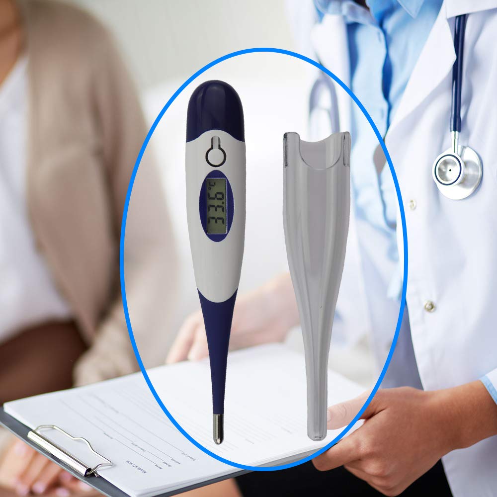 Doctpharma Termometro Digitale con Maxi Schermo – Rapida Misurazione, Punta Flessibile, Segnale Acustico, Indicatore Febbre a Colori, Impermeabile