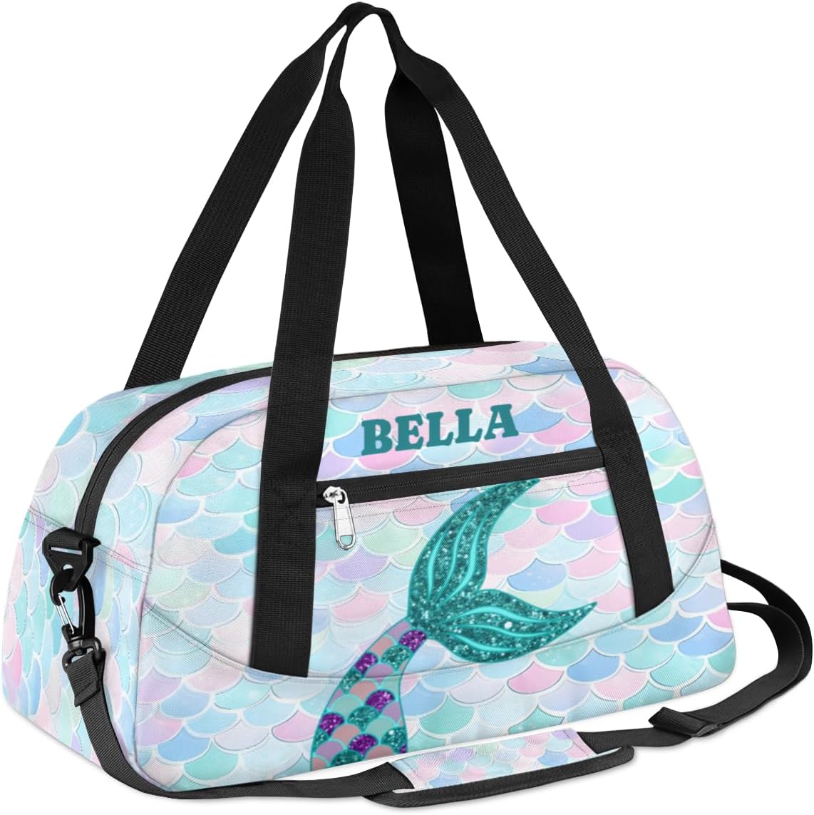 Personalized Dance Bag Gym Bag for Girl, Custom Sport Duffel Bag Weekender Bags Travel Duffel Bag Glitter Cute Mermaids Tail