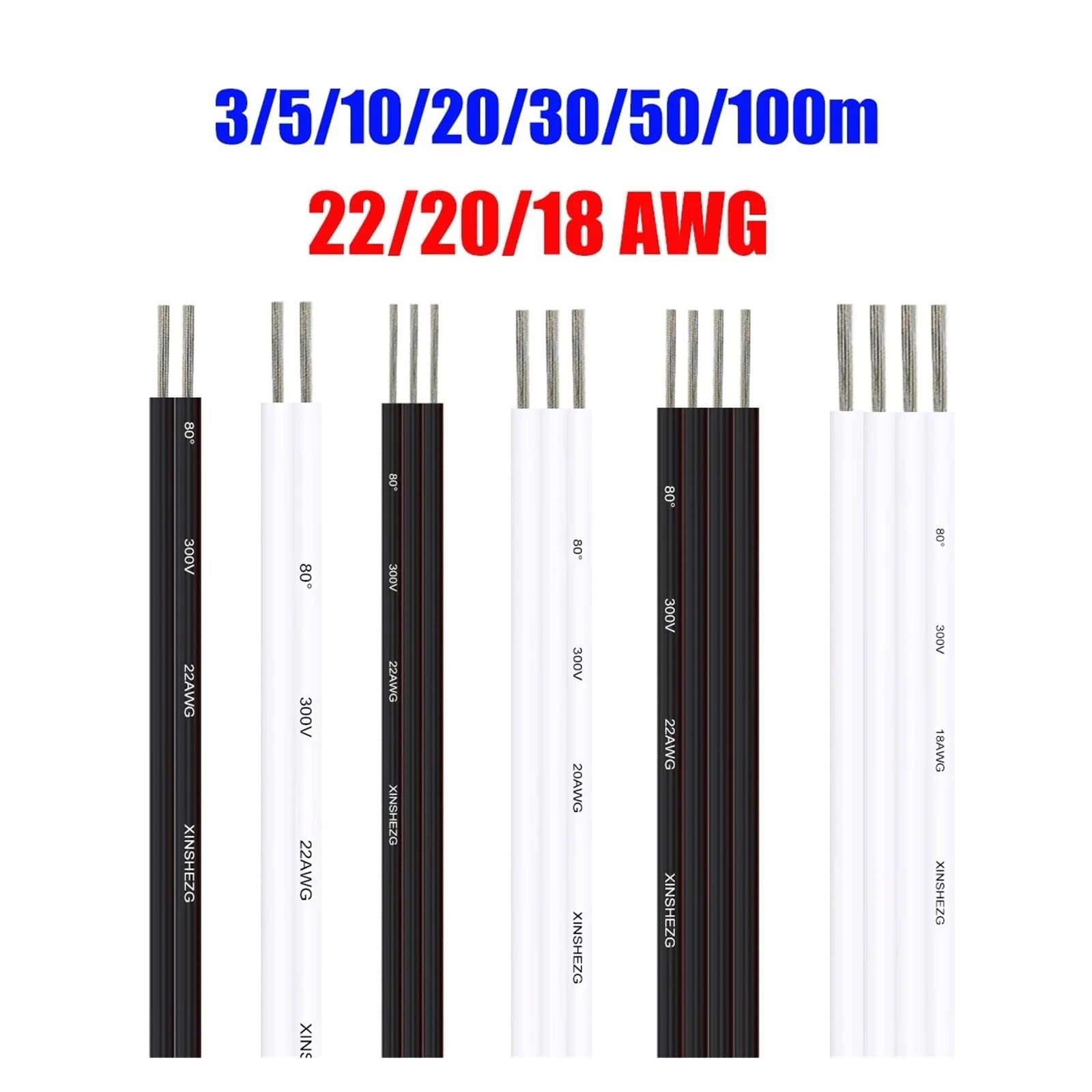 Cable eléctrico de 2, 3, 4 pines, 12V, calibre 18, 20, 22, extensión LED Flexible for conector tira RGB 3528 5050 WS2811 WS2812B(4Pin White,10m,20 AWG)