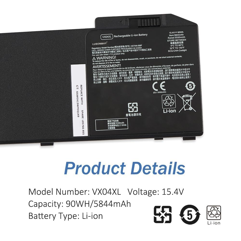 VX04XL Batteria di ricambio per notebook L05766-855 L06302-1C1 HSTNN-IB8F L05766-850 per HP ZBOOK 15 G5 G6 15,4V 90WH