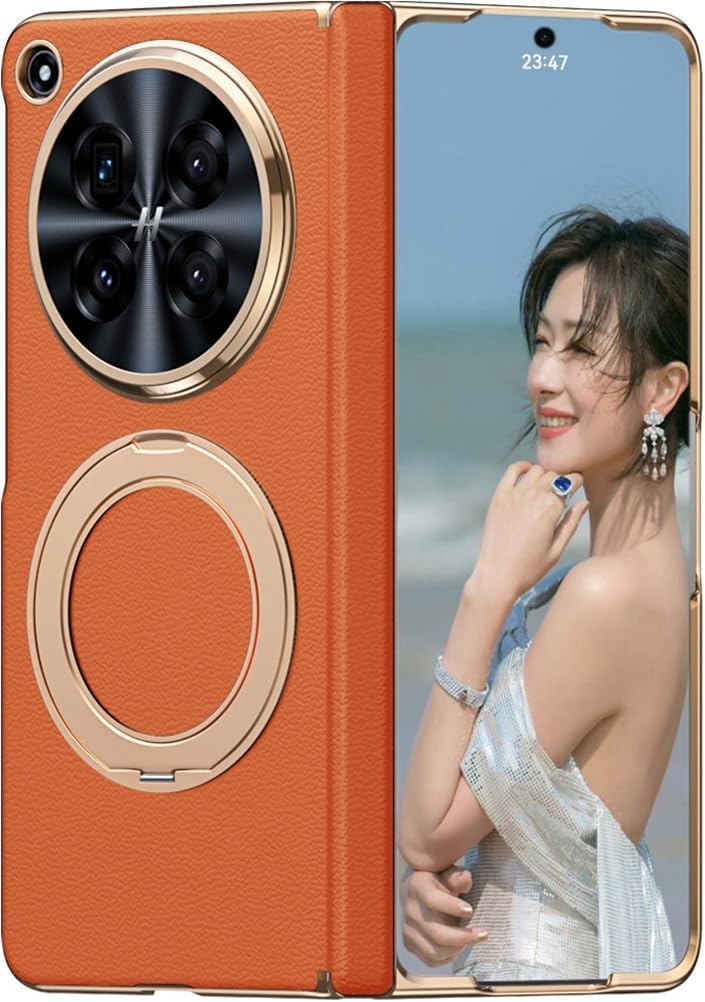 Cellphone Leather Case for Honor Magic V6, Hinged Cover for Honor Magic V 6, Bracket, Mobile Phone Shell, Support Frame, Cowhide Holster