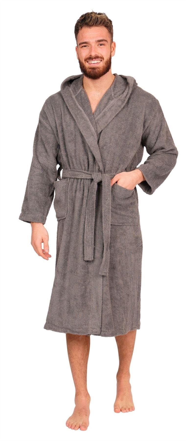 Adore Home Mens 100% Cotton Hooded Bathrobe Terry Towelling Shawl Collar Bath Robe Dressing Gown