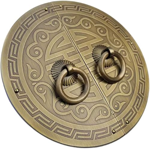 Miniatura 2 de Un par de tiradores de placa redonda de latón antiguo, con mango de armario de zapatos, armario de cobre puro, vintage, doble puerta, anillo de