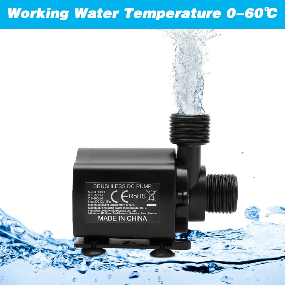 Mini pompe à eau 12 V 800 l/h avec réglage de la vitesse de rotation à 5 vitesses, hauteur de refoulement de 5 m, pompe à bassin, aquarium, pompe à fontaine, mini pompe d'aquarium