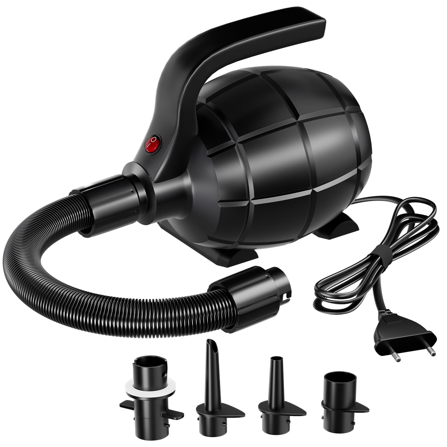 DOBESTS Elektrische Luftpumpe, Elektrische Pumpe mit 4 Düsen für Aufblasbare Air Track Matte, Luftmatratze, Schwimmringe, Flöße, Wasserbetten, Boote, Kinderbecken, SUP Board, Yoga-Bälle usw