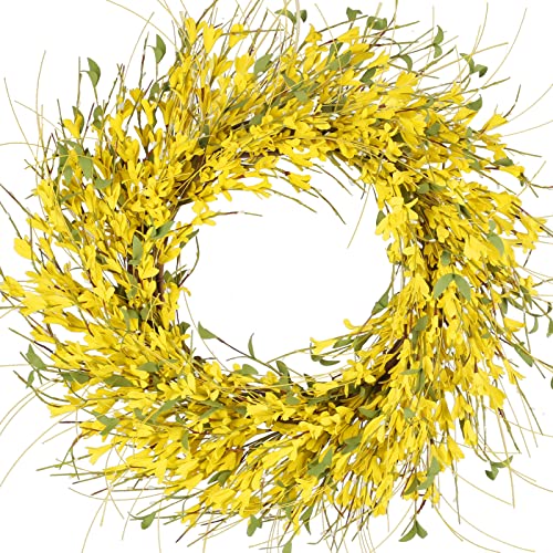 24 Summer Wreaths for Front Door Artificial Forsythia Yellow Flower Wreath