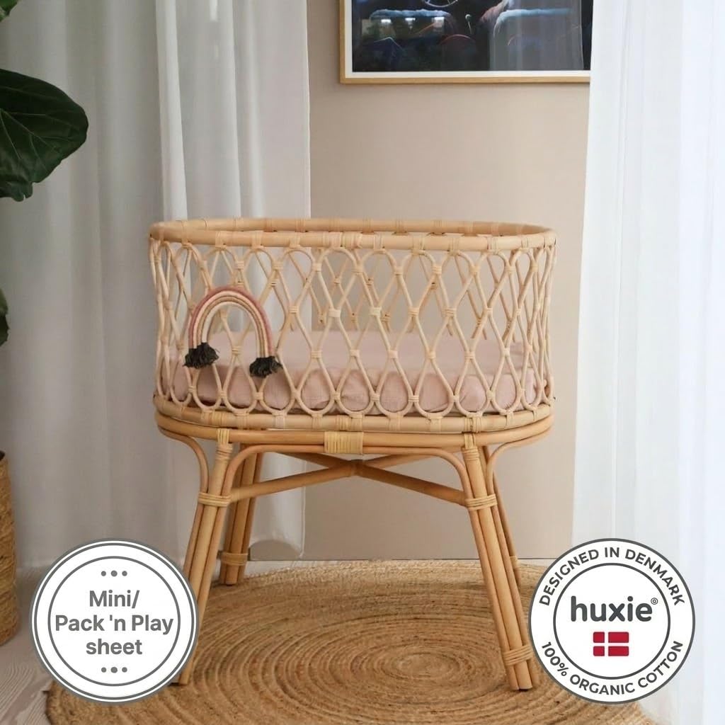 Mini-Bettlaken für Kinderbett, Bio-Baumwoll-Musselin, 61 x 96,5 cm, für Kinderbett zum Packen und Spielen, ultraweich und atmungsaktiv, für Jungen und Mädchen, 2 Stück, Blush/Salbeigrün
