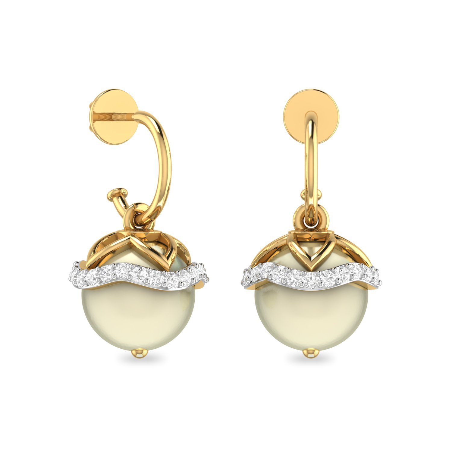 pc jeweller The Pearled Paradise 18KT Yellow Gold, Diamond & Pearl Earring-picture-10