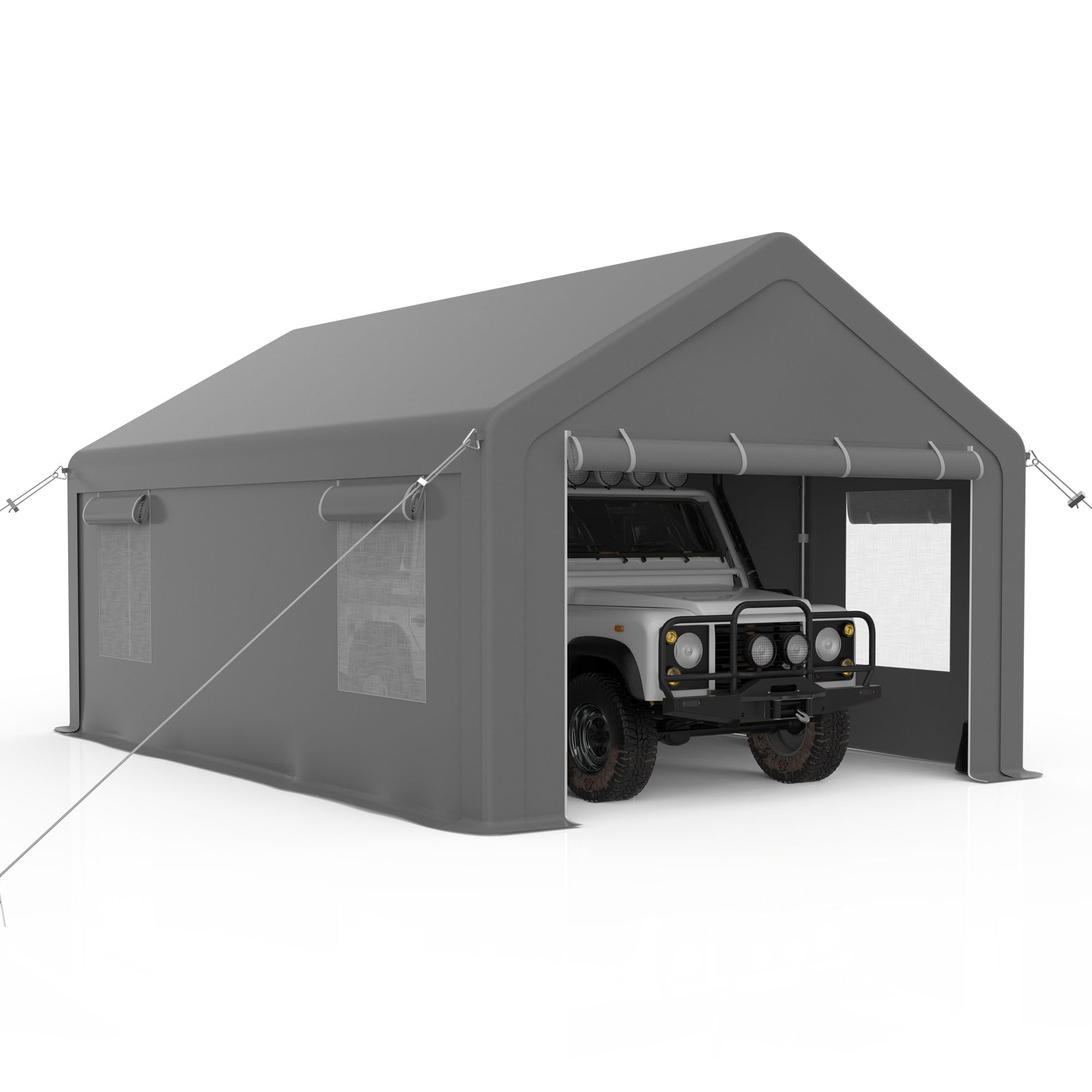 Carport Heavy Duty 13x25Ft, Upgraded Portable Carport with 4 Roll-up Doors+4 Ventilated Windows, Reinforced Steel Poles, UV Resistant All-Season Waterproof Tarp Garage, for Car, Truck, Boat