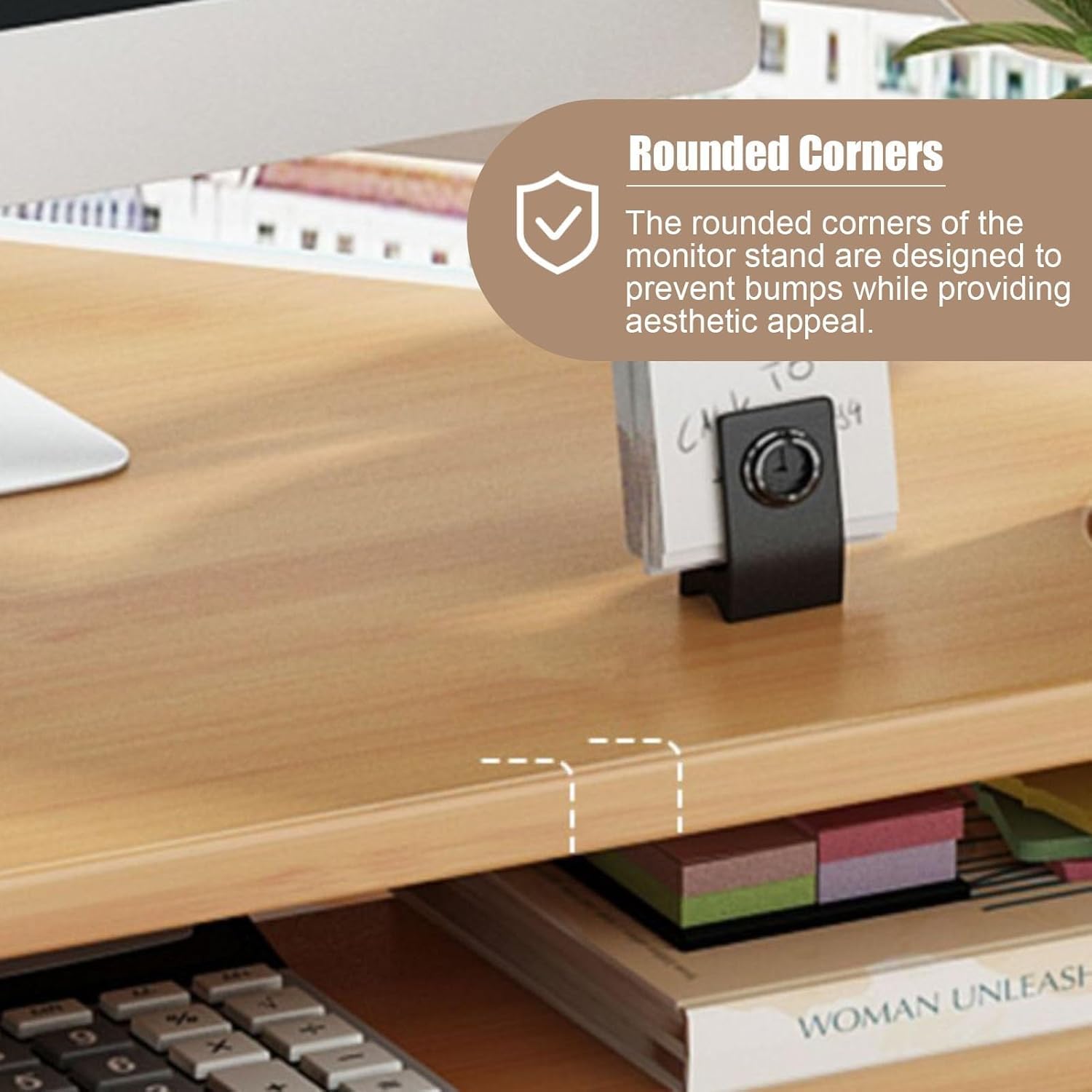 Supporto per Monitor Angolare in bambù, Alzata Ergonomica per Schermo Triangolare da Scrivania con 2 Livelli di Archiviazione, Ripiano Organizer da Tavolo Ad Alta capacità di Cari, Walnut