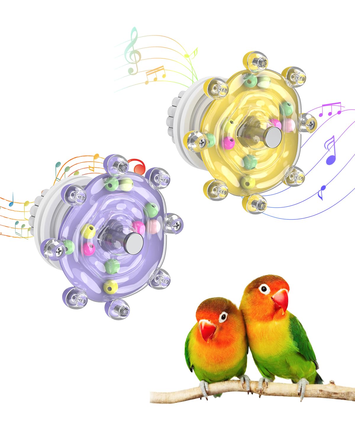 Pawfly 2 Pcs Bird Toys for Parakeets, Colorful Spinning Wheel Chew Toys, Interactive Spinner Rattle Parrot Toys, Cockatiel Toys, Parakeet Toys, Bird Cage Accessories for Entertainment Chewing Exercise