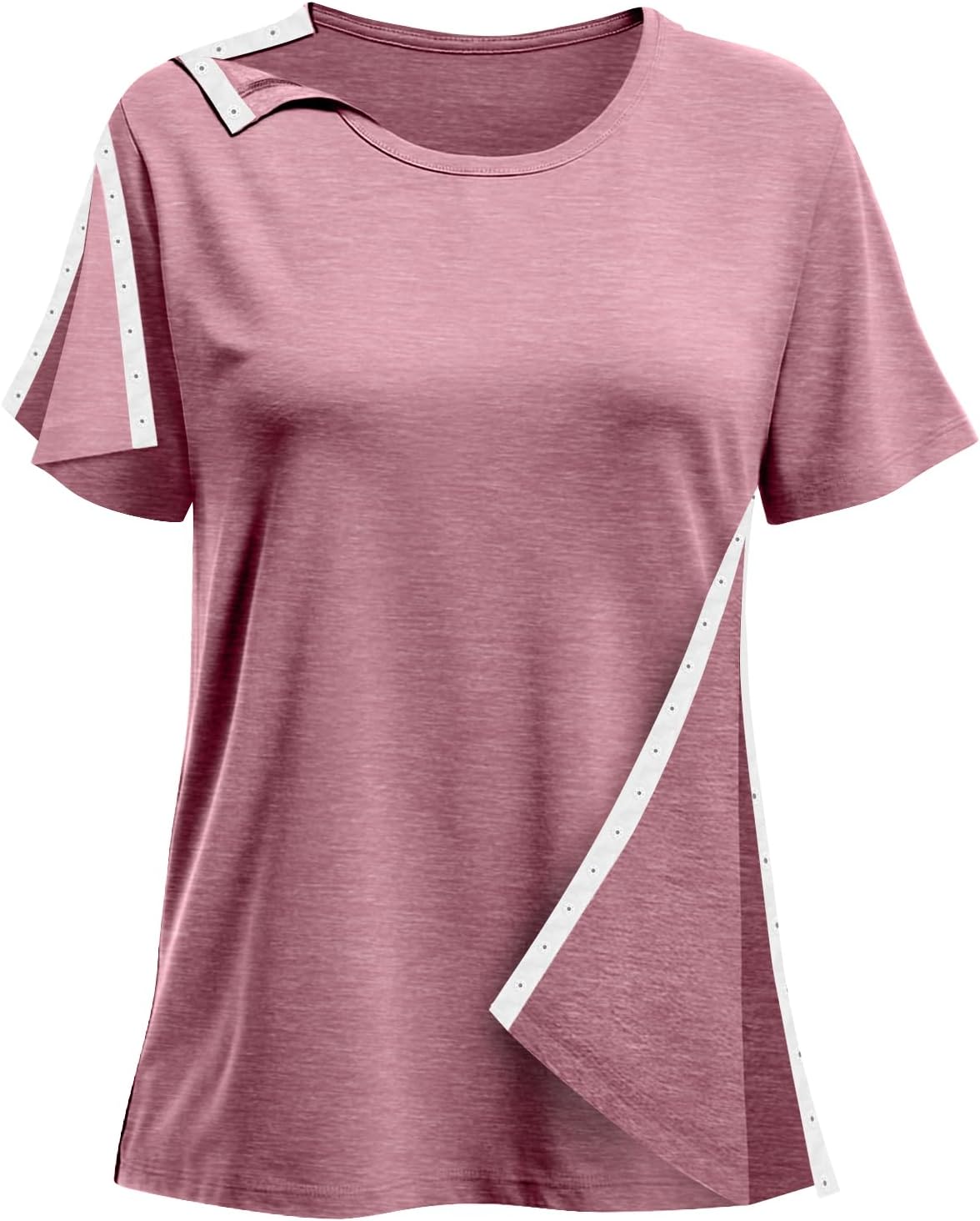 Post Shoulder Surgery Shirts for Women- Short Sleeve-Full Snap-Open Arm Shoulder Recovery Clothing Chemo Clothing