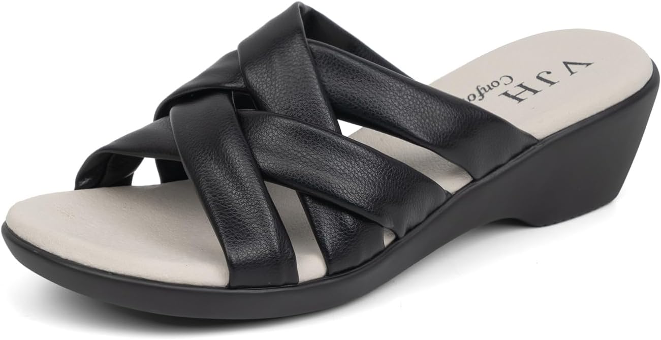 VJH confort Women’s Slides Sandals Orthopedic Slippers,Comfortable Wedge Platform Slip Flops Flip Casual Walking Sandals