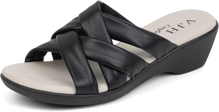 VJH confort Womens Slides Sandals Orthopedic Slippers,Comfortable Wedge Platform Slip Flops Flip Casual Walking Sandals