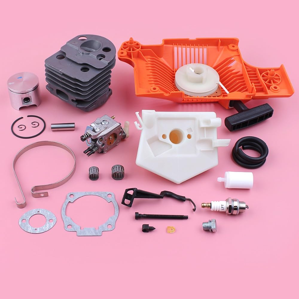 Kit de Inicio de pistón de Cilindro de 46 mm, for carburador Husqvarna 55 51, Filtro de Aire, Cadena, ajustador de Banda de Freno, Pieza de Repuesto de Motosierra Pistón de Cilindro de jardín