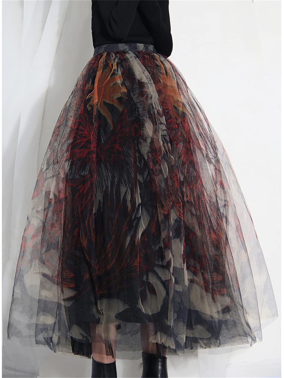 Gonne in Tulle Irregolari a Vita Alta per Donna Gonna Lunga in Rete di Pizzo Gonne Lunghe a Trapezio Primaverili Black S