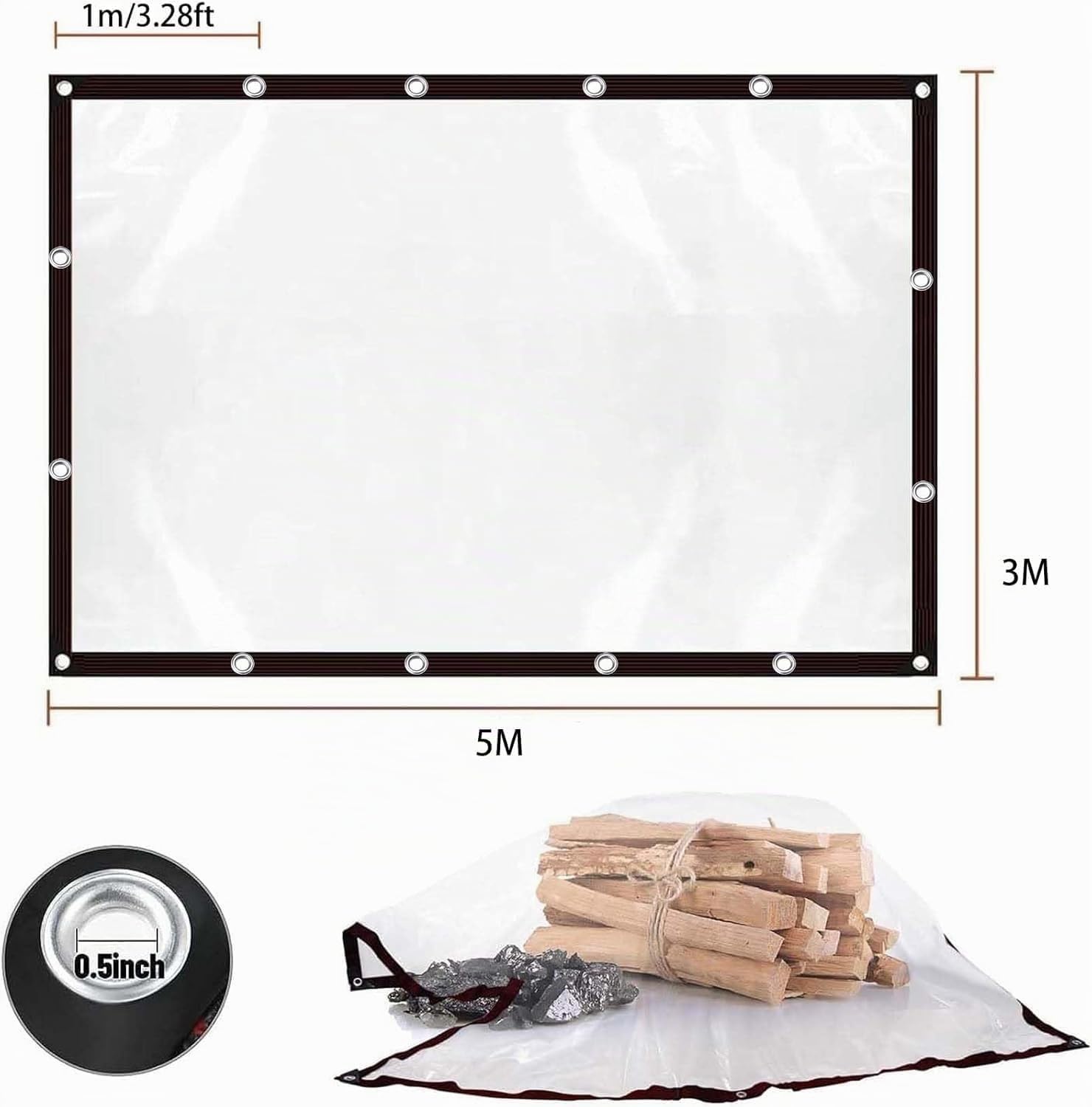 Bâche transparente pour extérieur 3 * 5m, Bâche transparente avec œillets, Transparente et résistante aux UV, Bâche de protection transparente imperméable
