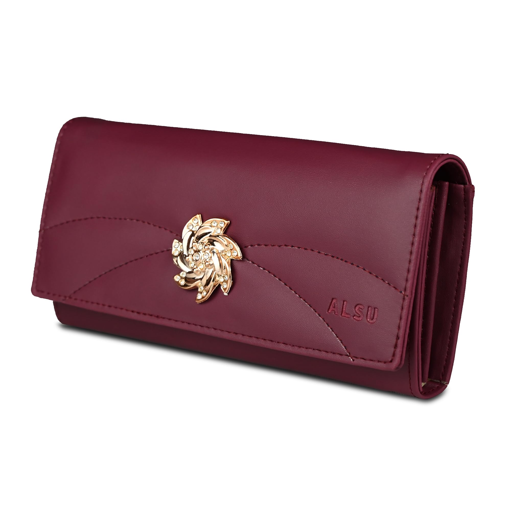 ALSU Women's Maroon Wallet |Hand Purse| Clutch Vegan Leather | Phone Pocket | 4 Card Pocket (nur-003mar)