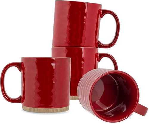 Elanze Designs Juego de 4 tazas de café de cerámica de 15 onzas con fondo de arcilla cruda de alto brillo, color rojo.. disponible en Yaxa El Salvador