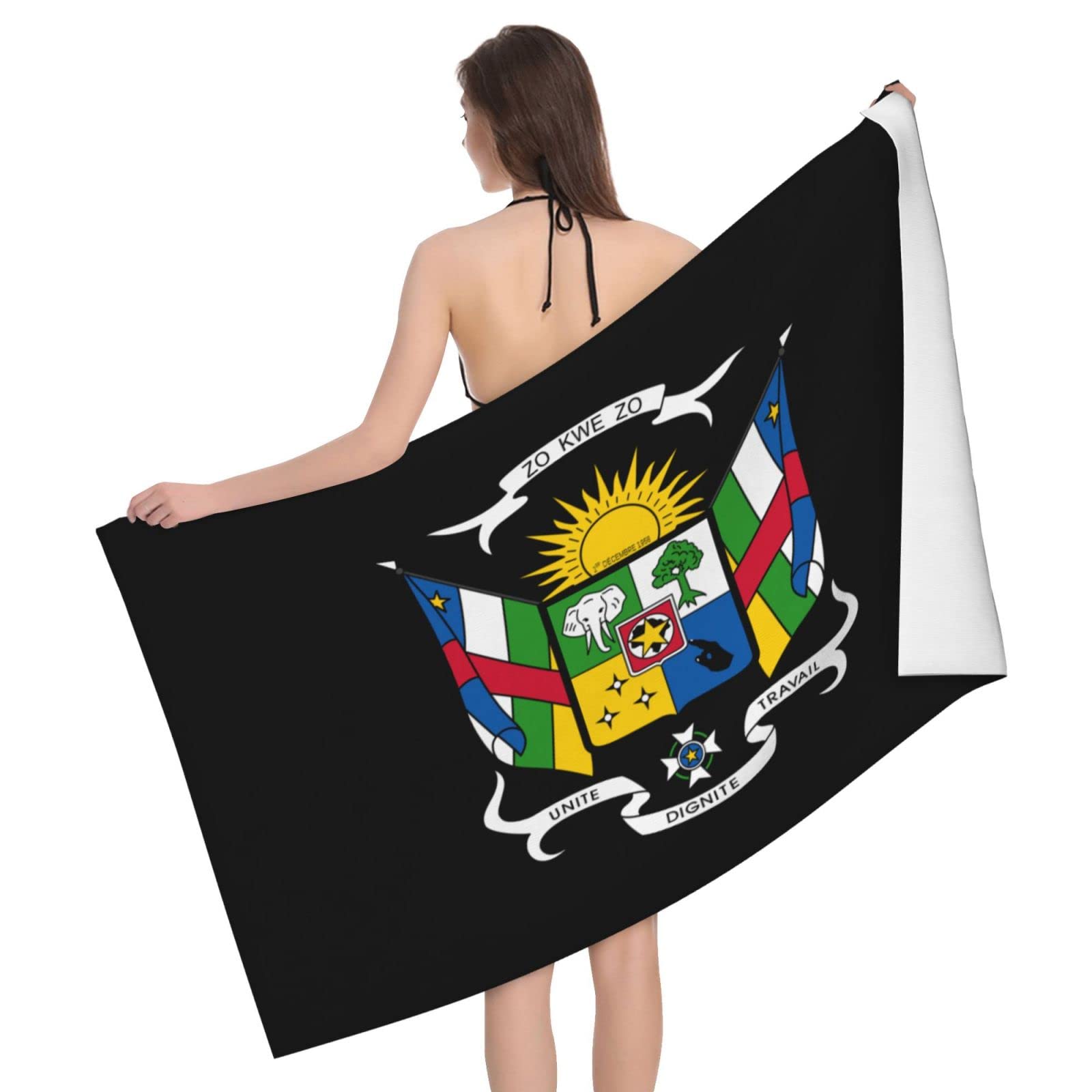Lsjuee Coat of Arms of The Central African Republic Bath Towel Absorb Water Quick Dry Bath Towel, for Beach, Swimming Pool, Camping