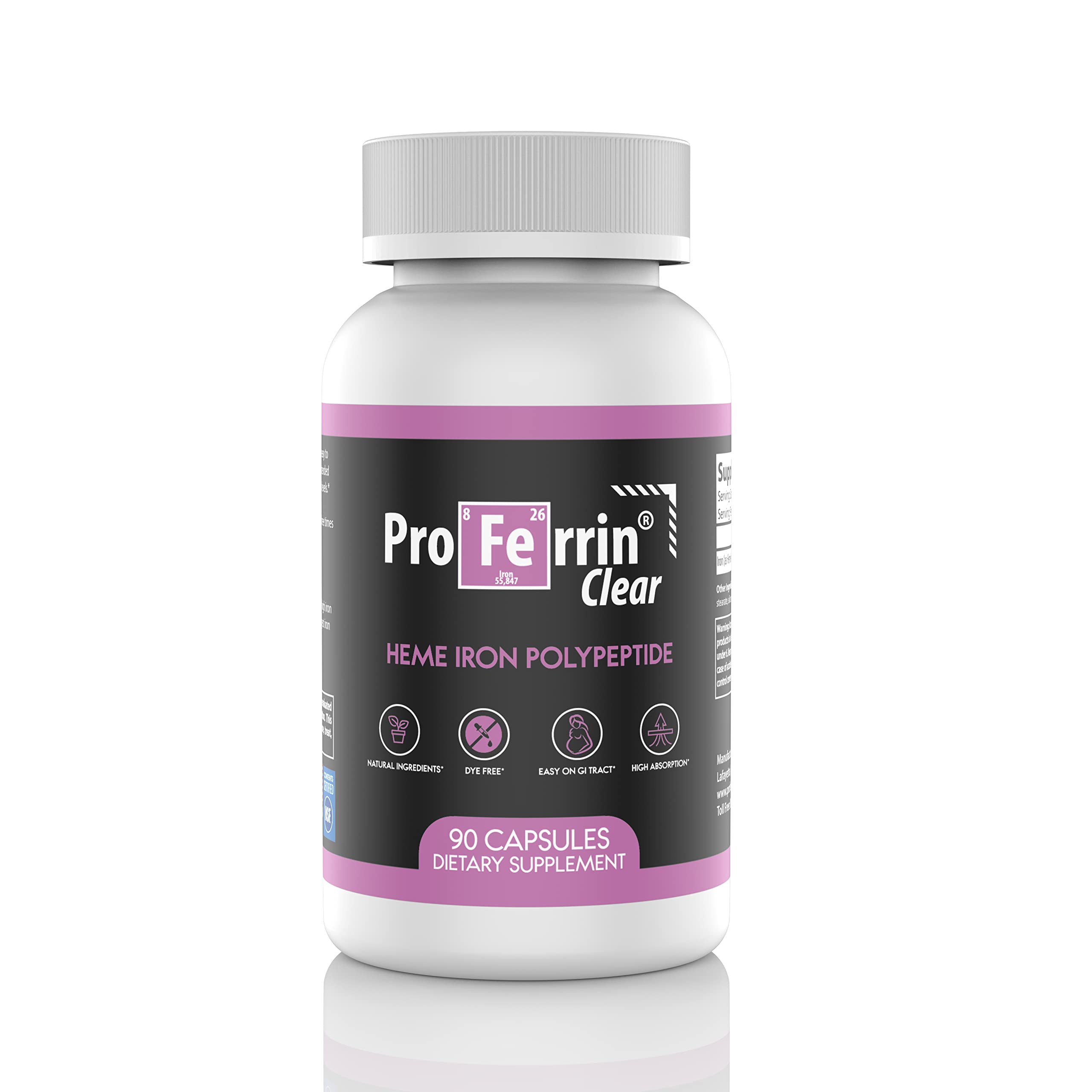 Proferrin Clear Heme Iron Supplement, 90 Capsules- Superior Absorption, Easy on The Gut, Natural, Made in The US