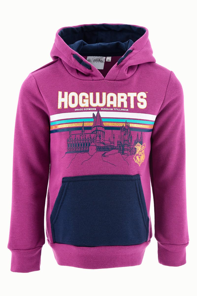 Harry Potter Sudadera para Niña, Sueter Diseño Hogwarts, Sudadera Textil Suave, Sudadera con Capucha para Niñas, Regalo para Niñas, Talla 10 Años | Morado