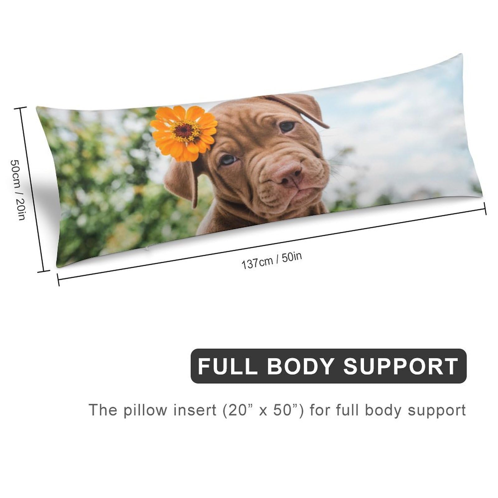Velumair Funny Dog with Daisies Body Pillow Cover with Zipper 20x54 Inches Soft Bed Decor Body Pillow Protector Long Pillowcase for Bedroom Decoration