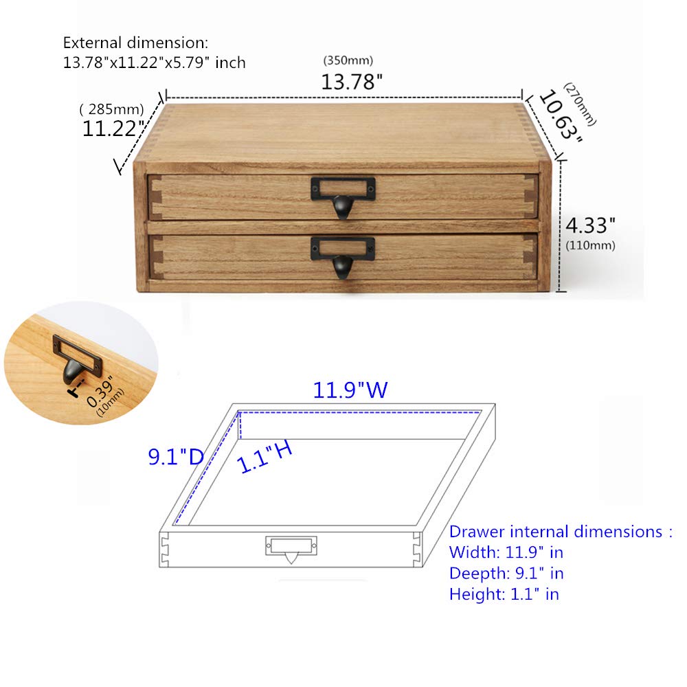 Kirigen Drak Wooden Office Storage Drawers Shallow Type - Desktop Filing Organization for Machine Printer Stand (BR, 2-Layer&2 Drawers)