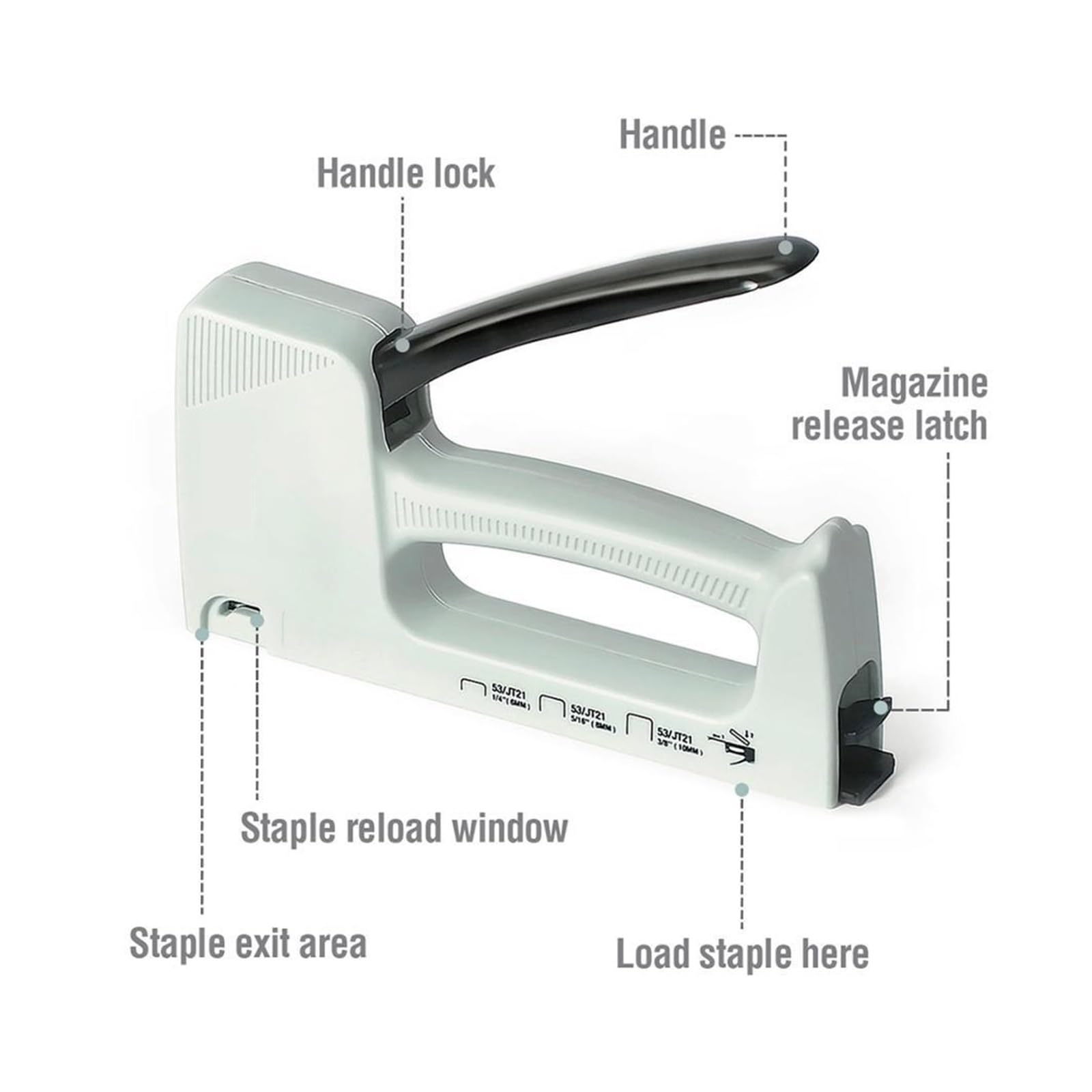Pistola sparachiodi for uso leggero Pistola for graffette manuale Chiodatrice for mobili Cucitrice in plastica con 800 graffette 6 mm / 8 mm / 10 mm e levapunti