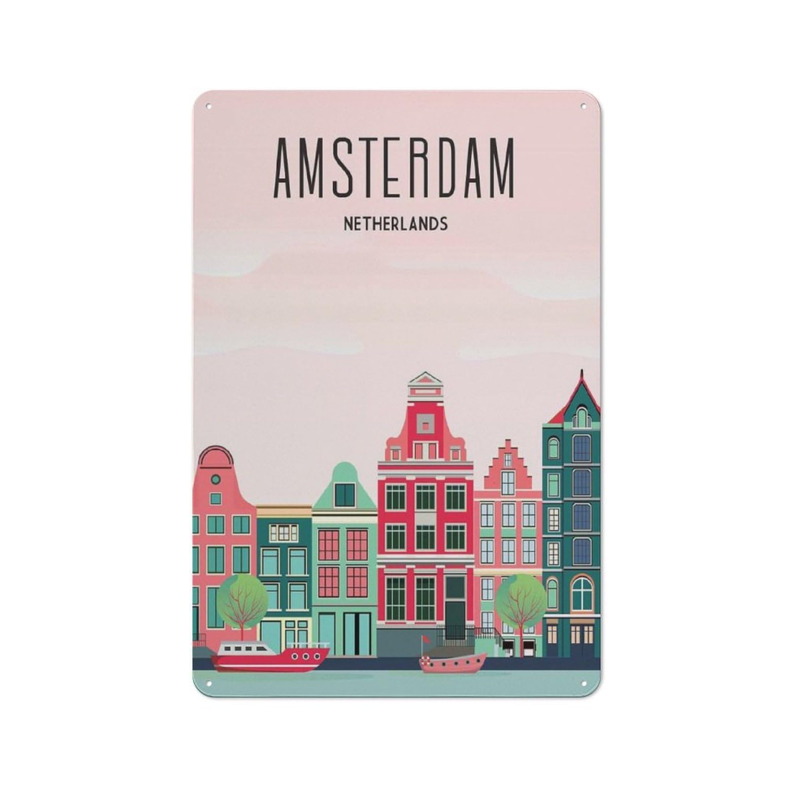 Amsterdam Travel Vintage Vintage Tin Sign 30x20cm for Café Or Restaurant, Suited to Café Owners And Decorators