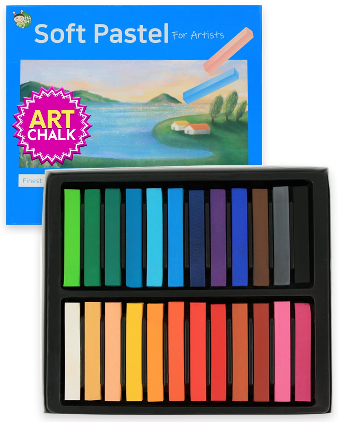 HA SHI Soft Chalk Pastels, 24 Assorted Colors, Soft Art Supplies for Artists, Professional Drawing Media, Stick Pastel for Advanced Users, DIY Beauty