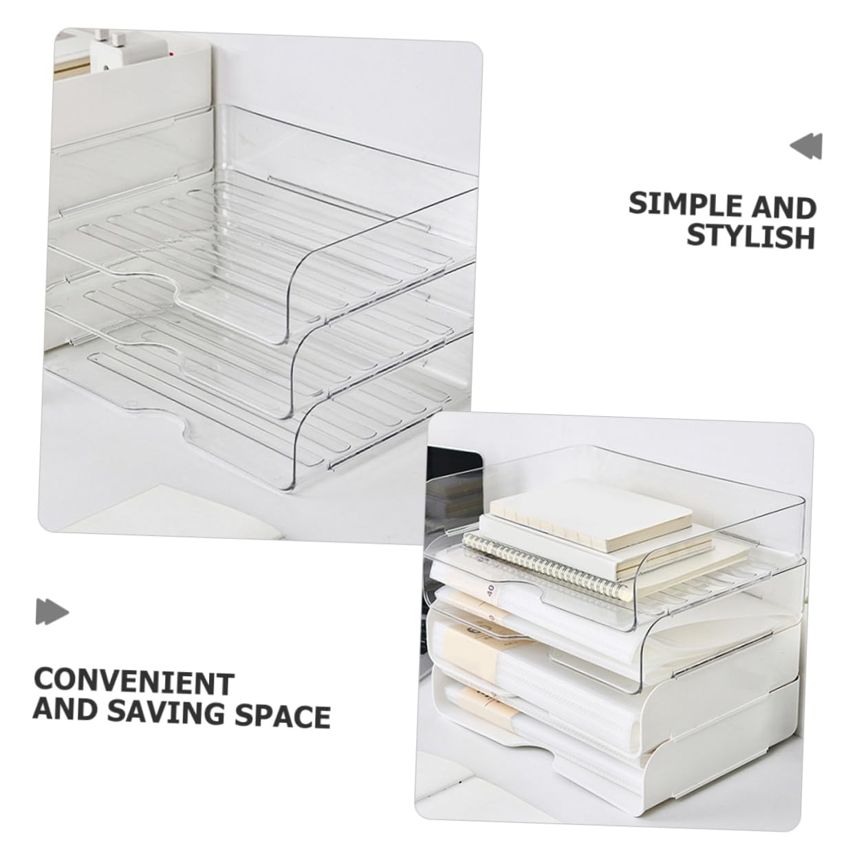 HOMSFOU Bandeja Organizadora de Papel de Escritorio Apilable 4 Uds Pet | Organizador de Papeleo para Oficina y Hogar, Diseño Elegante, Uso del Espacio
