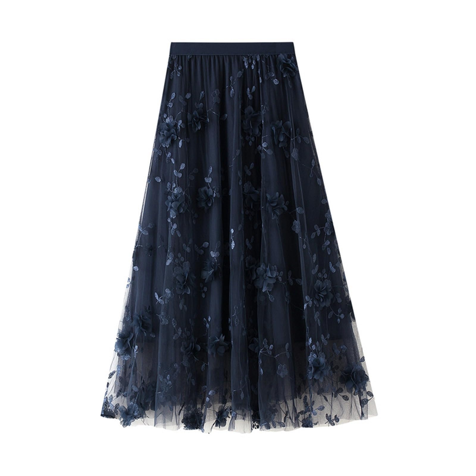 Embroidery Heavy Industry Skirt Large Size Skirt Spring One Word Literary High Waist Long Skirt Women's Pleated Skirt