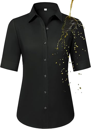 Camisas con botones para mujer, ajustadas, de manga corta, con cuello, sin arrugas