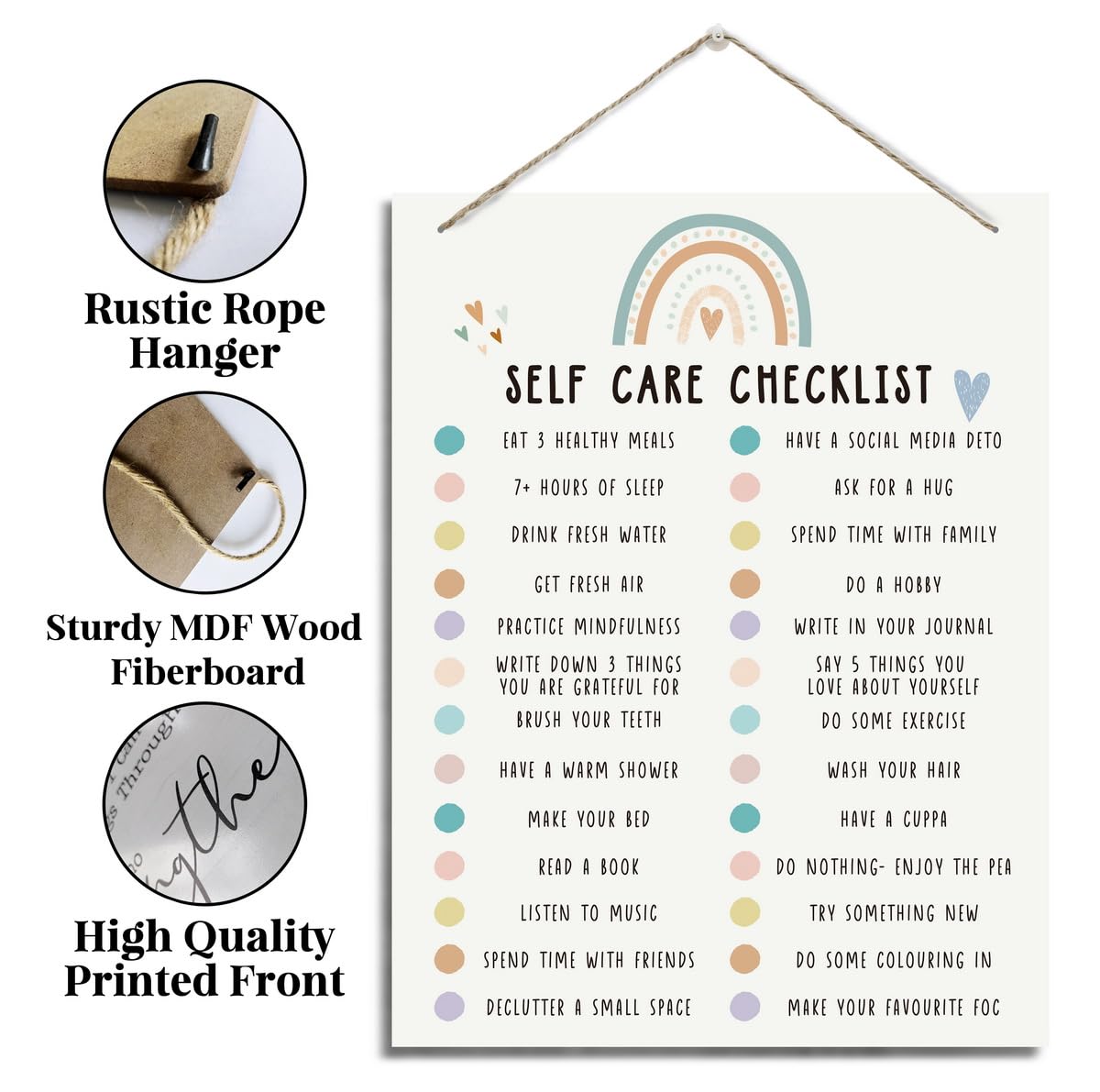 BQL Therapy Decor, Wooden Plaque, Positive Psychology Wall Art, Daily Self Care Checklist, Mental Health Decor for Home, School Counselor Office, Living Room 3