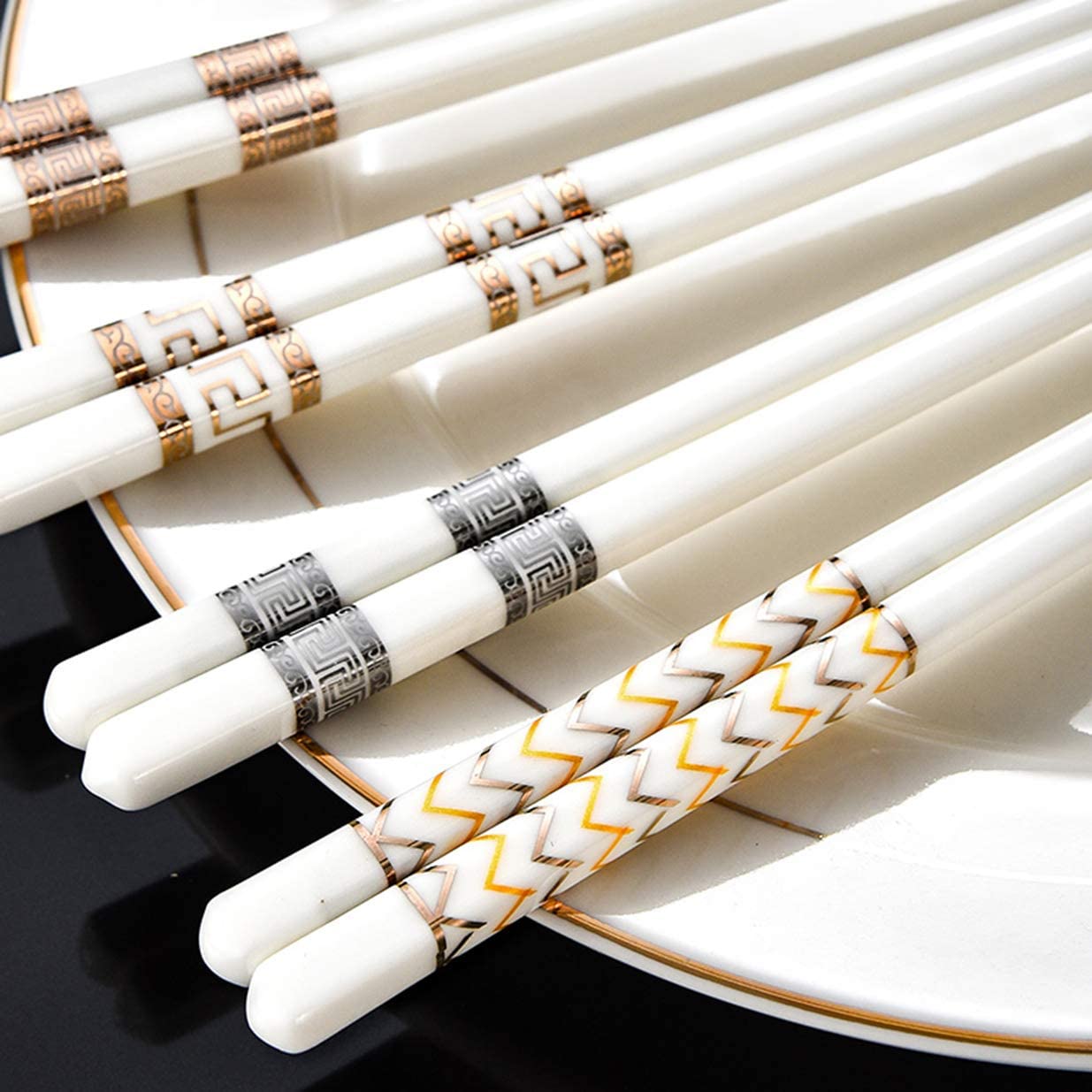 Bacchette riutilizzabili in Ceramica riutilizzabili, Set Regalo da 10 Paia di Bacchette in Porcellana Cinese, Lavabili in lavastoviglie, Bacchette per Sushi Antiscivolo p