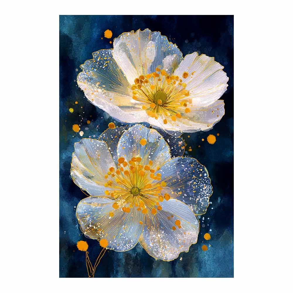 Hoqiu Multicolor Botanical Wall Art Golden Whites Poppy Art Pictures, Print Canvas Poster Decor For Living Room, Bathroom Canvas Art, For Bedroom Home Decoration.(Multicolor)-80X120cm Unframed
