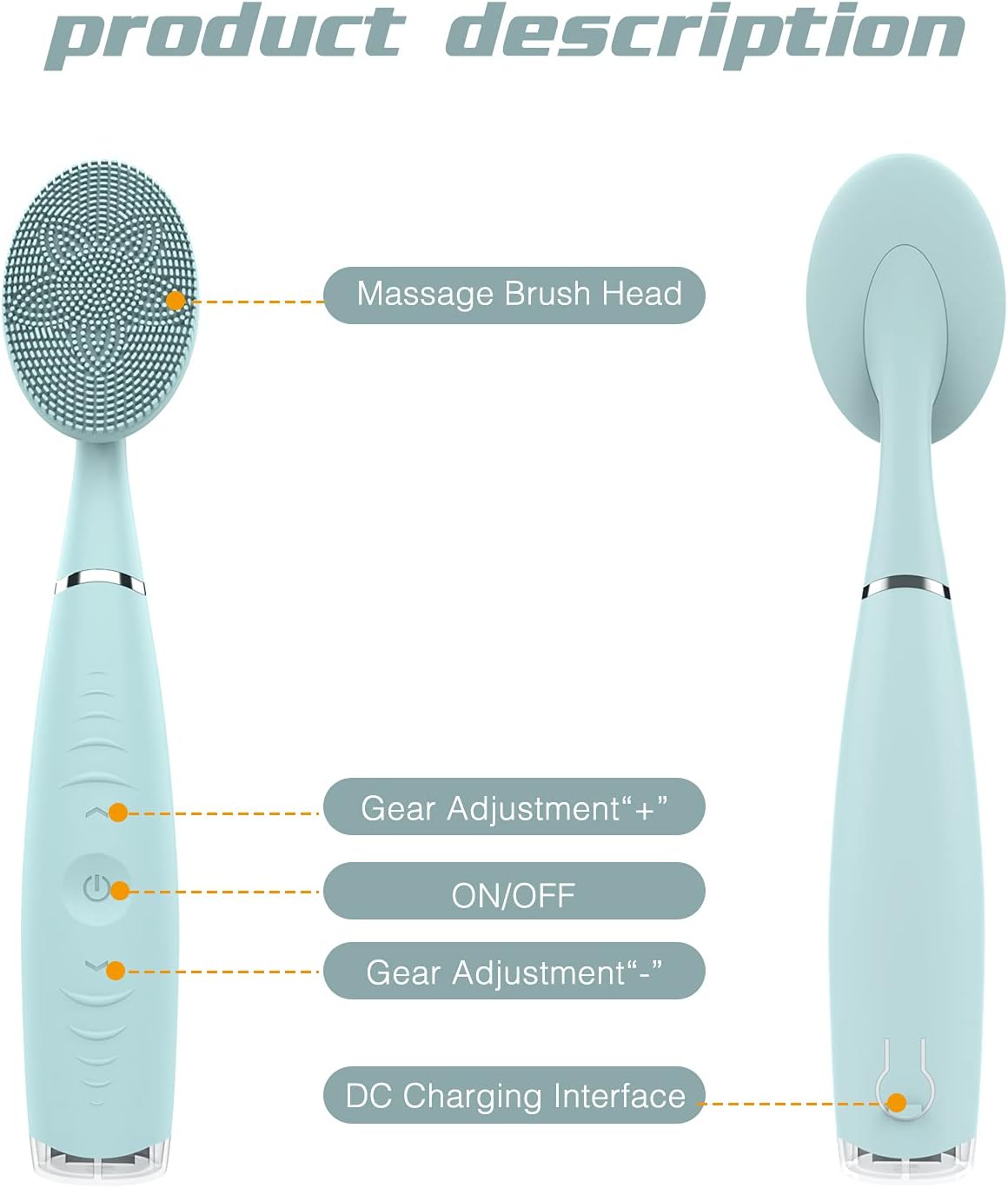 TUGOKU Sonic Facial Cleansing Brush Waterproof Scrub Face Brush for Men & Women Rechargeable Brushes Deep Cleansing Gentle Exfoliating Removing Blackhead Massaging (Blue) 7.4x1.4x0.8 Inch (Pack of 1)