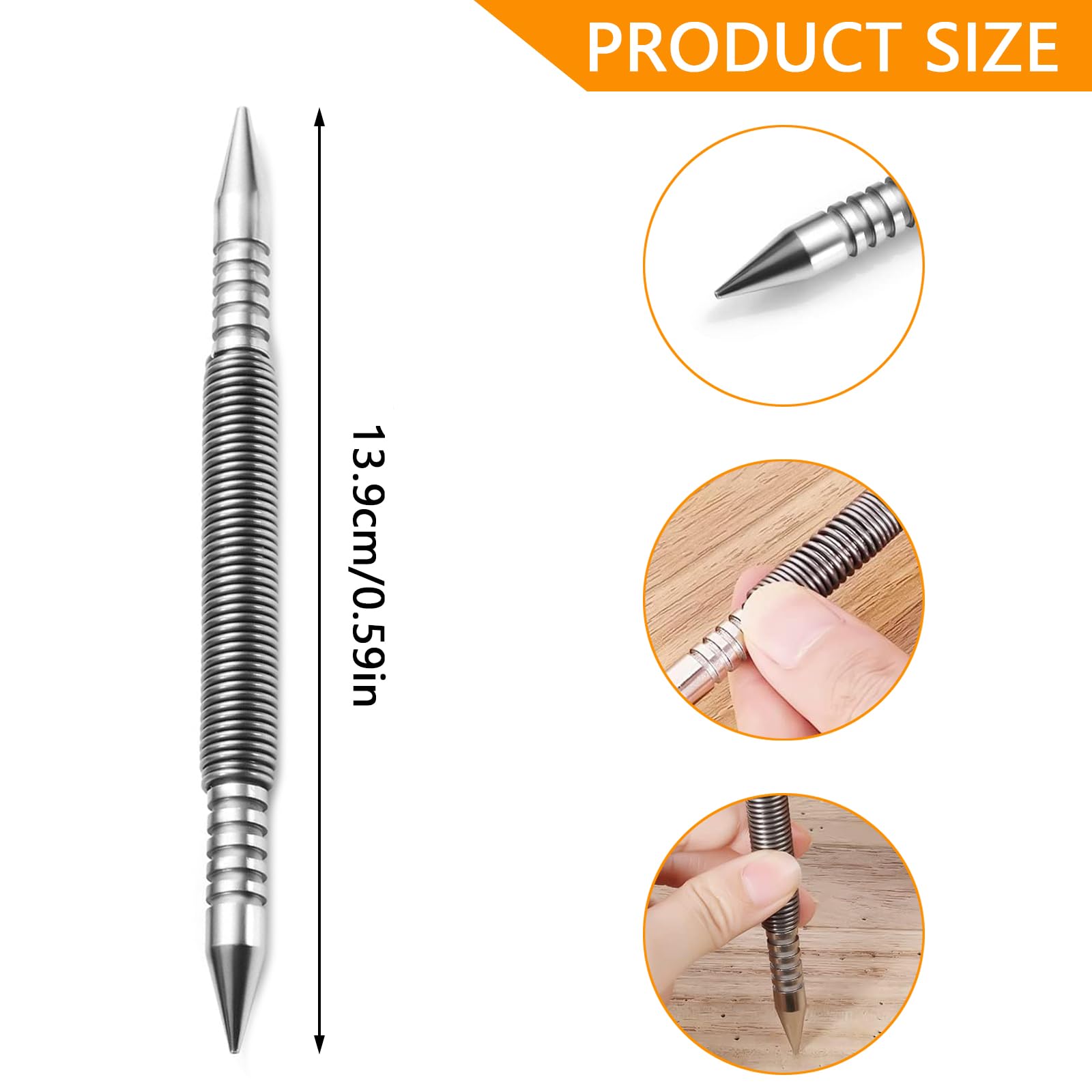 One Piece Durable Dual Head Nail Setter Hammerless Nail Set Tool Practical Double Head Nail Punch Useful Double Spring Nails Setter for Wood Door Hinge Removal - Image 2