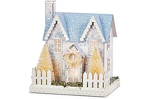 2024 Easter 7.5" Lighted White with Blue Floral House