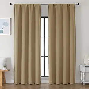 Simplebrand Ava Taupe Blackout Curtains for Bedroom 90 Inches Long 2 Panels Set, Solid Privacy Energy Saving Living Room Window Treatment Curtains Blackout Drapes, W50 x L90 Inch, Taupe