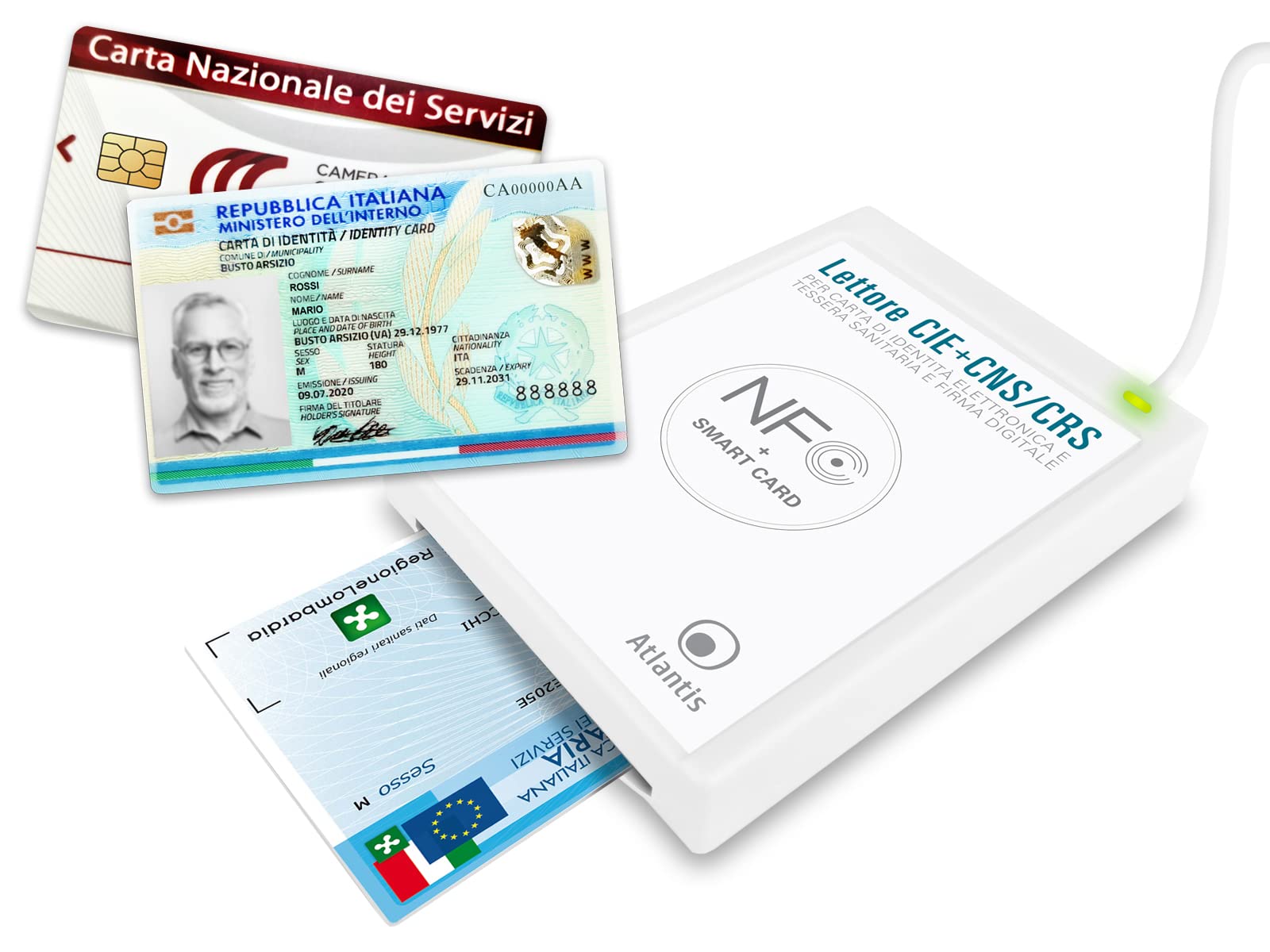 ATLANTIS usb2.0 lettore cie 3.0 Windows 10 e Windows 11, Bianco, P005-CIED331C