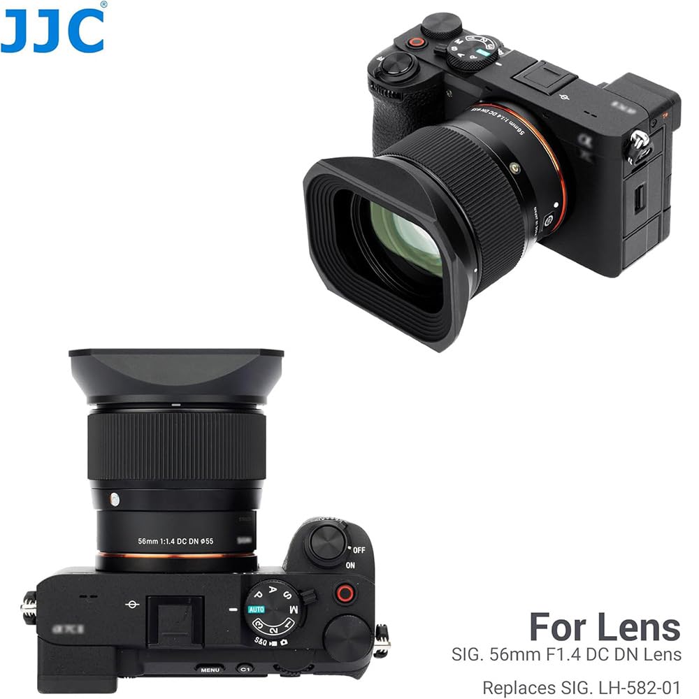 JJC Metalowa kwadratowa osłona obiektywu do obiektywu Sigma 56 mm F1.4 DC DN z przesuwną osłoną maski – alternatywny wybór dla plastikowej osłony obiektywu Sigma LH-582-01