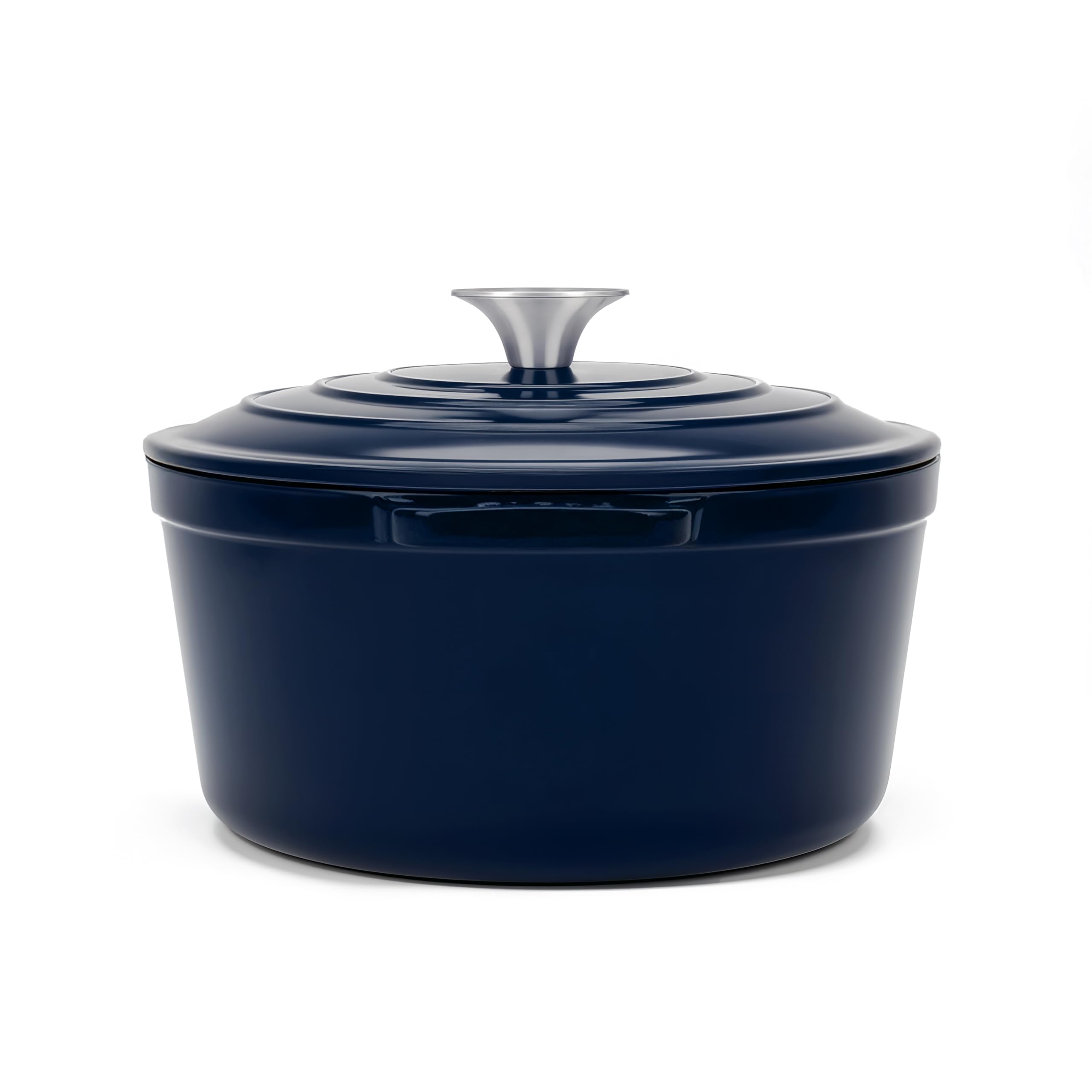 Pentola rotonda in ghisa smaltata ALMA25, capacità 4,7 L, compatibile con induzione, gas, elettrico, grill e forno, coperchio in ghisa, ideale per stufare e arrostire, blu navy