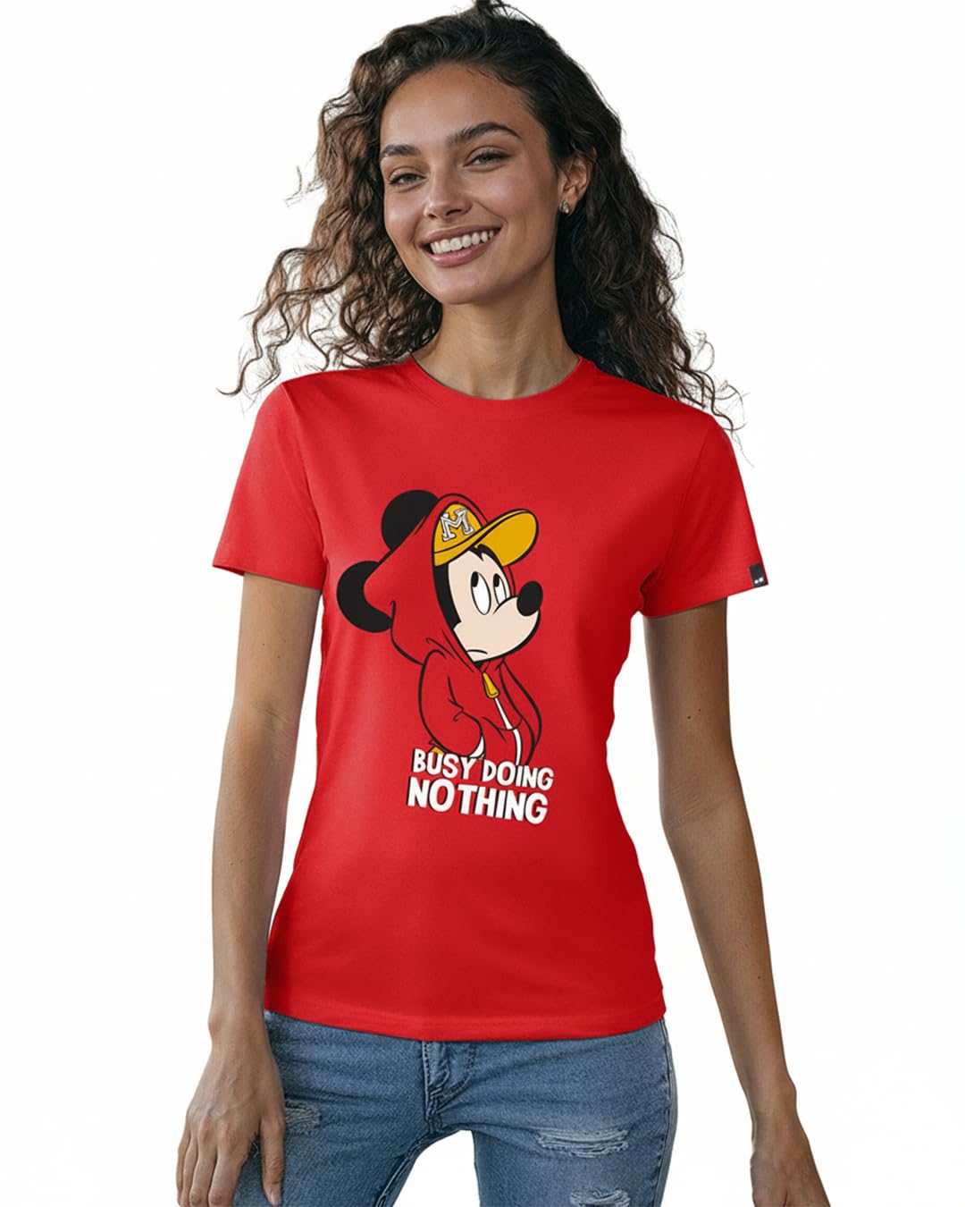 Bewakoof Women's Busy Doing Nothing Typography 100% Cotton T-Shirt - Slim Fit, Round Neck, Half Sleeves in neutral